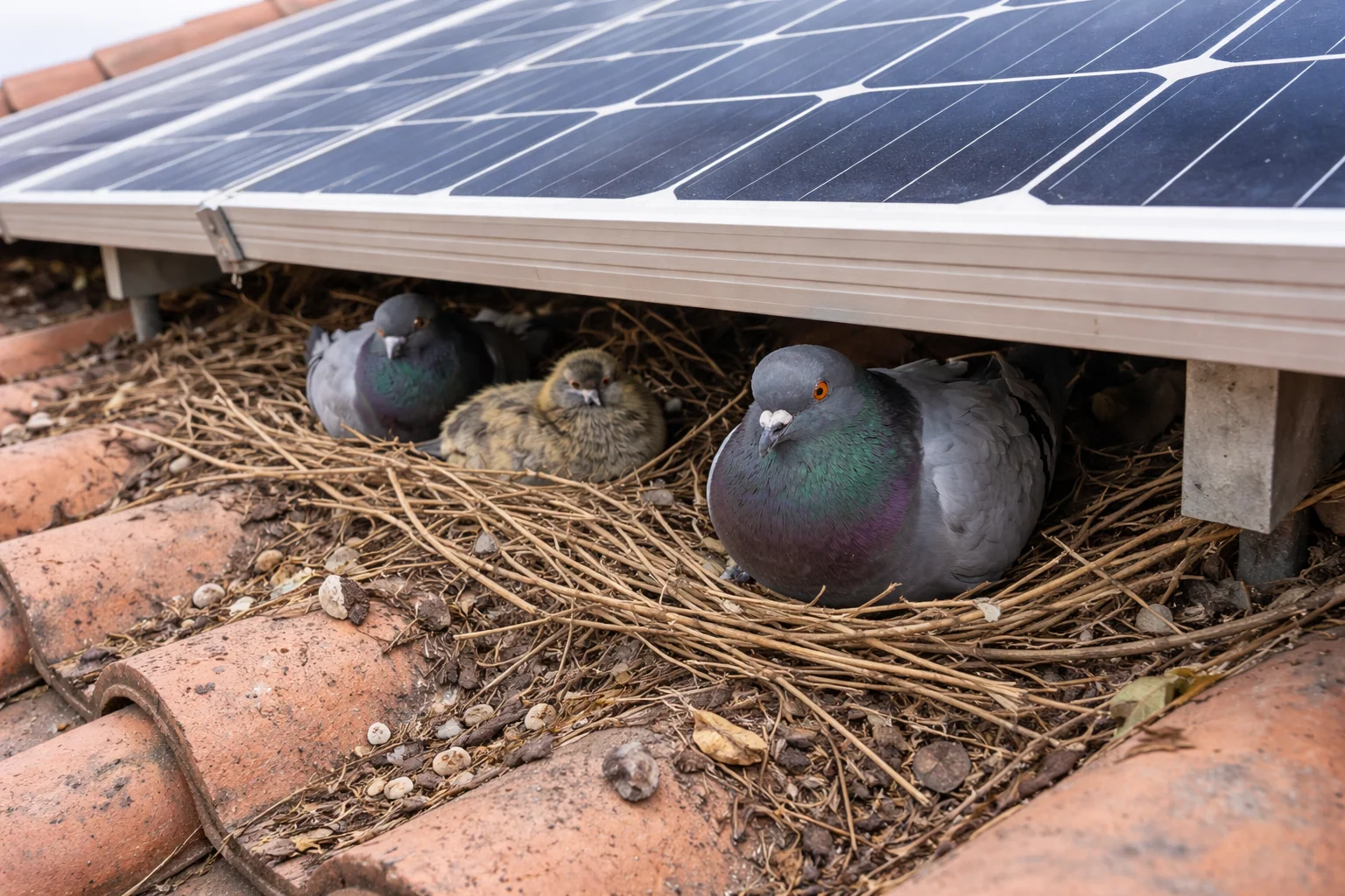 Bird proofing around a commercial solar installation