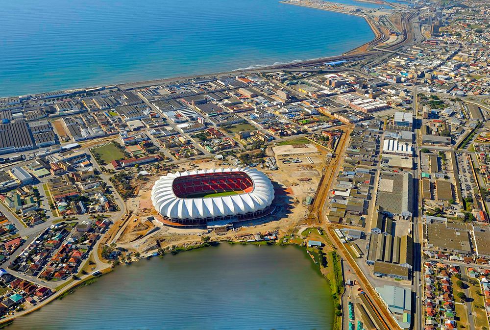 Coastal Port Elizabeth neighbourhood with residential solar panel roofs